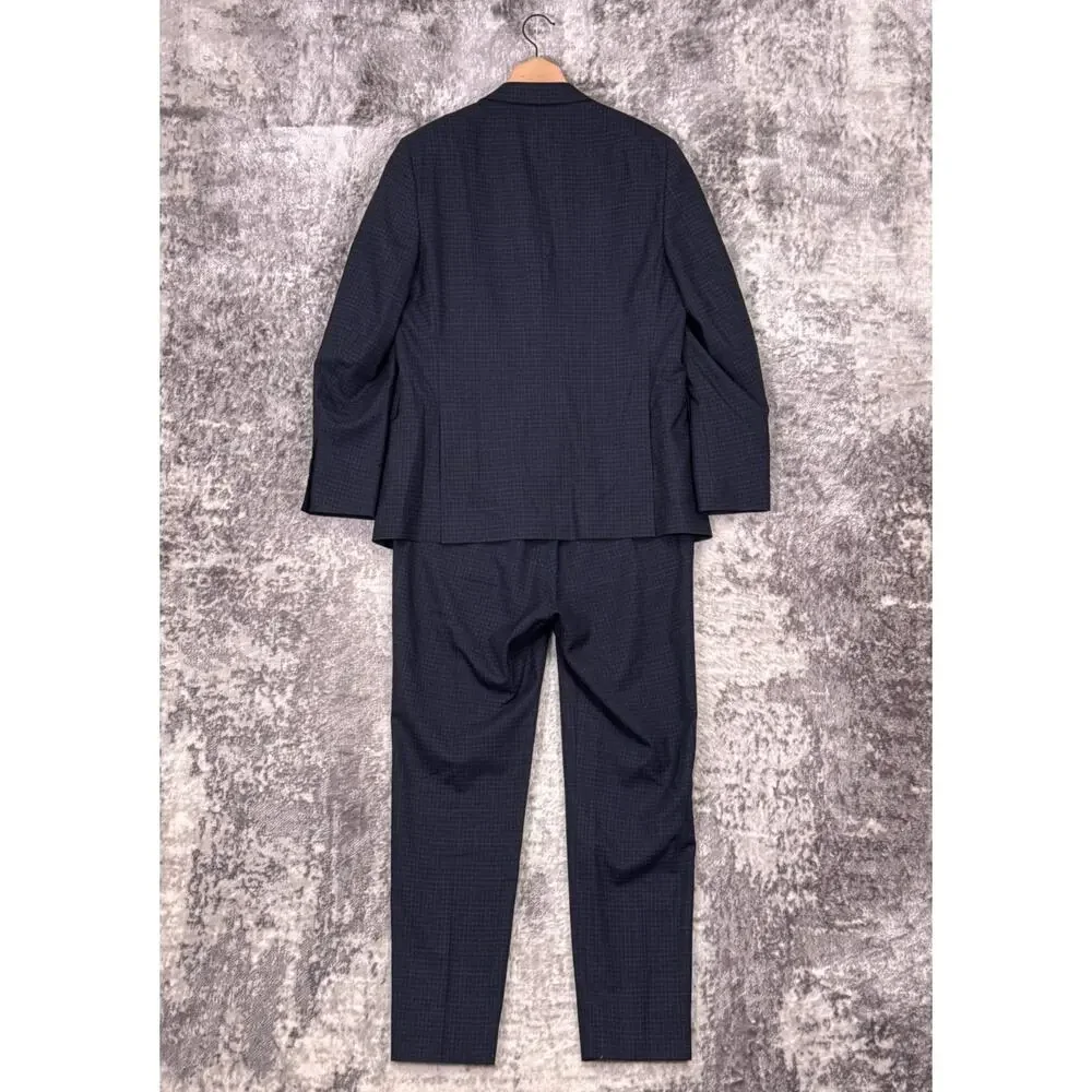 Theory Chambers Slim Fit Suit 42 R Mens Blue Wool Check Plaid 2 Piece
